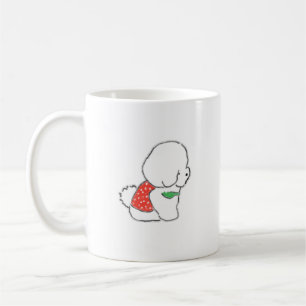Schattige met de hand getekende pluizige witte pup koffiemok