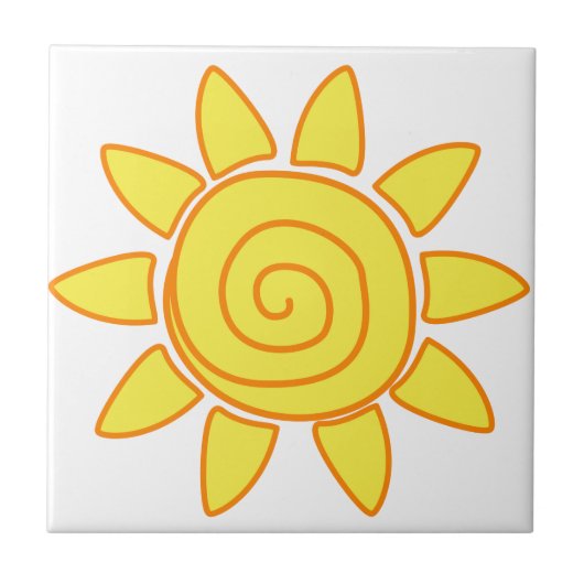 Schattige met de hand getekende zon Kindertekening Tegeltje (Voorkant)
