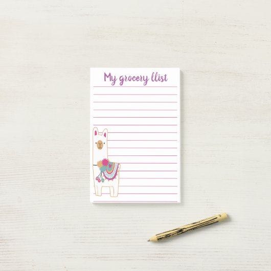 Schattige met lama bekleed kussen post-it® notes (Op bureau)