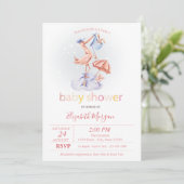 Schattige met ooievaar bezaaid Baby shower Kaart (Staand voorkant)