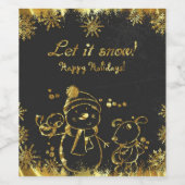 Schattige Metallic Goud en Zwart- Vrolijk Kerstfee Wijn Etiket (Enkel label)