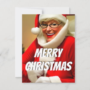 Schattige mevrouw Kerstman vrolijk kerstbericht Feestdagenkaart