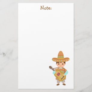 Schattige Mexicaanse jongen met hoed en gitaar op Briefpapier
