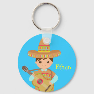 Schattige Mexicaanse jongen met hoed en gitaar op Sleutelhanger
