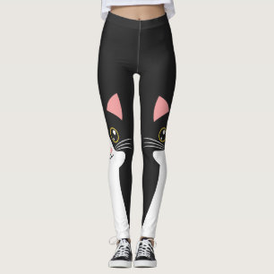 Schattige Mid Century zwart kattenportret Leggings