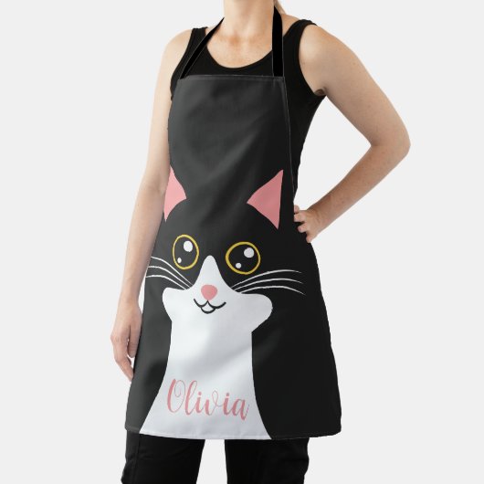 Schattige Mid Century zwart kattenportret Schort (Insitu)