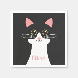 Schattige Mid Century zwart kattenportret Servet