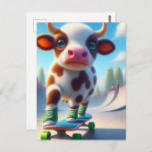 Schattige Mini Bruin en Wit Koe Skateboarden Briefkaart (Voorkant / Achterkant)