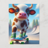 Schattige Mini Bruin en Wit Koe Skateboarden Briefkaart (Voorkant)