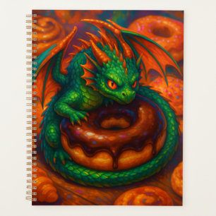 Schattige Mini Groene Draak & Donut Fantasie Kunst Planner