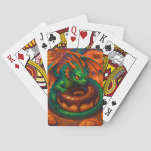 Schattige Mini Groene Draak & Donut Fantasie Kunst Pokerkaarten