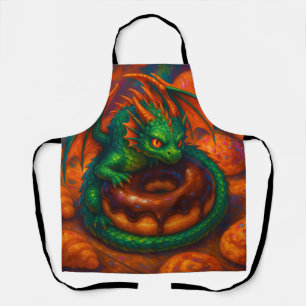 Schattige Mini Groene Draak & Donut Fantasie Kunst Schort