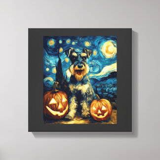 Schattige Miniatuur Schnauzer Hond Halloween Jack  Canvas Afdruk
