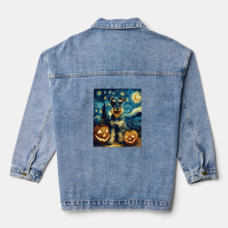 Schattige Miniatuur Schnauzer Hond Halloween Jack  Denim Jacket