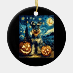 Schattige Miniatuur Schnauzer Hond Halloween Jack Keramisch Ornament