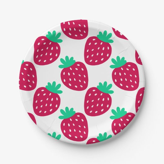Schattige minimaal aardbeienpatroon in rood en gro papieren bordje (Voorkant)