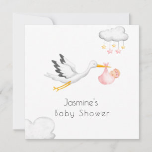 Schattige minimal ooievaar roze baby shower kaart
