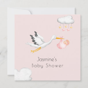 Schattige minimal ooievaar roze baby shower kaart