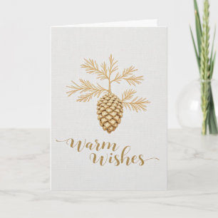 Schattige Minimale Gouden Denneappel Kerst Wensen Kaart