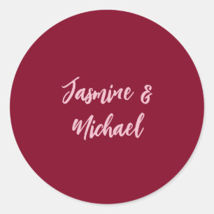 Schattige Minimalistische Burgundy Rood Calligrafi Ronde Sticker