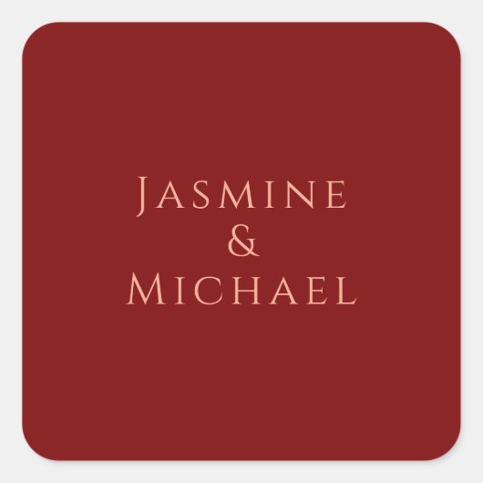 Schattige Minimalistische Diep Rode & Perzik Eigen Vierkante Sticker (Voorkant)