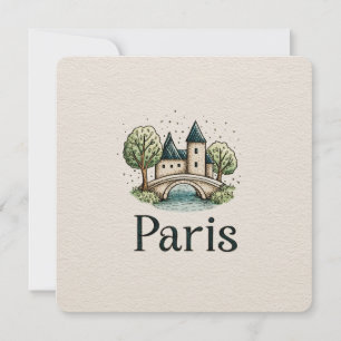 Schattige Minimalistische Parijse Skyline Feestdagenkaart