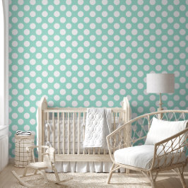 Schattige Mint Groen en Wit Polkadots Patroon Behang