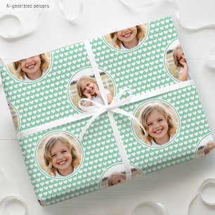 Schattige Mint Hartjes Kinderverjaardag Foto Cadeaupapier