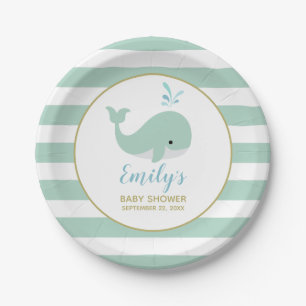 Schattige Mintgroene Walvis Baby Shower Papieren Bordje