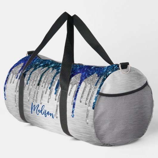 Schattige modern Blauw Glitter Drips monogram Gedr Plunjezak (Rechterhoek)