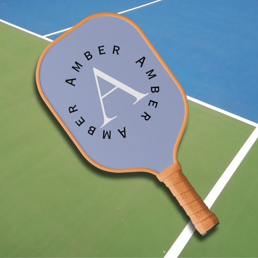 Schattige Modern Blauw Monogram Naam + Initiaal Pickleball Paddle