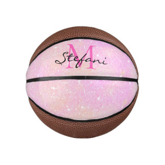 Schattige Modern Eenhoorn Roze Faux Glitter monogr Basketbal