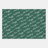 Schattige Modern Groen Sneeuwman Kerstbomen Script Inpakpapier Vel (Voorkant)