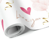 Schattige Modern Love You Bloemen Harten Wit Cadeaupapier (Rol Hoek)