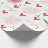Schattige Modern Love You Bloemen Harten Wit Cadeaupapier (Hoek)