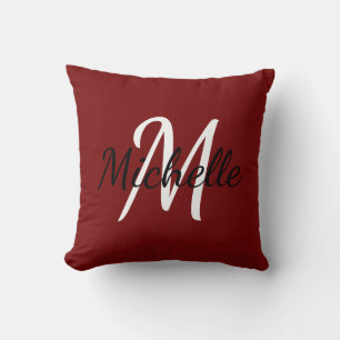 Schattige Modern Minimaal Rood & Wit Monogram Kussen