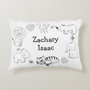 Schattige Modern Oerwoud Safari Dieren Jongenskwek Accent Kussen