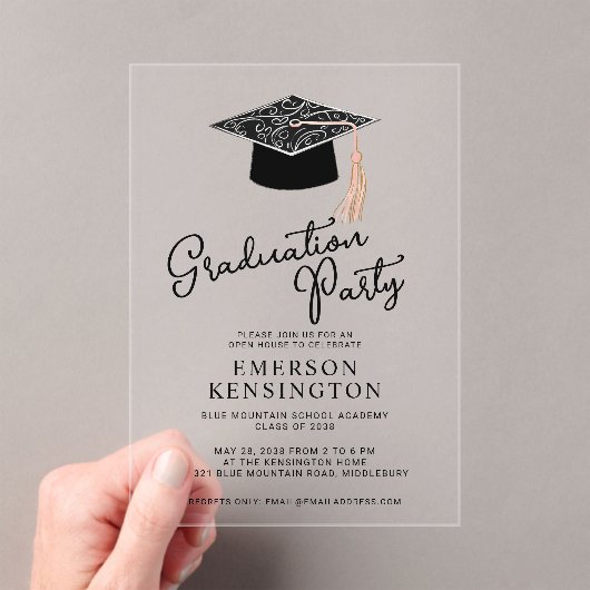 Schattige Modern Pet en Tassel Graduation Party Acryl Uitnodigingen (Insitu (Draagbaar))