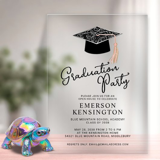 Schattige Modern Pet en Tassel Graduation Party Acryl Uitnodigingen