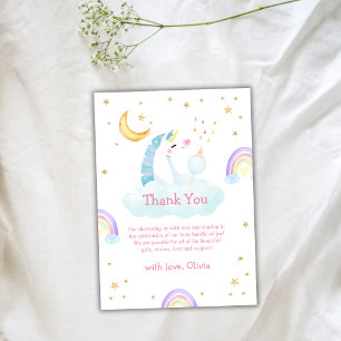Schattige Modern Rainbow Moon Star Unicorn Baby sh Bedankkaart