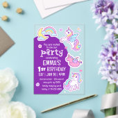 Schattige Modern Rainbow Unicorns Kind Verjaardags Acryl Uitnodigingen (Insitu (Huwelijk))