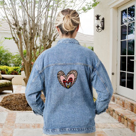 Schattige Modern Rood Hart Gelukkig Valentijnsdag  Denim Jacket