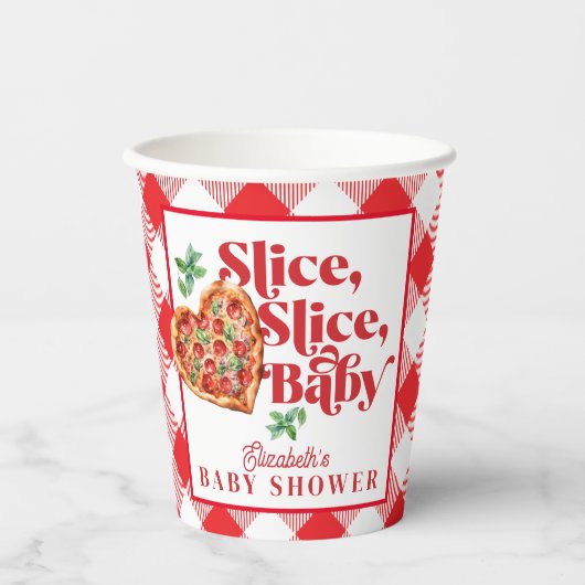 Schattige Modern Rood Wit Slice Baby shower Papieren Bekers (Voorkant)