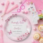 Schattige Modern roze Bloemen Vlinder meisje Baby Papieren Bordje (Feest)