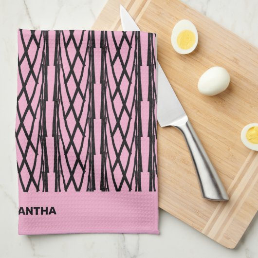 Schattige modern roze en zwart patroon theedoek (Quarter Fold)