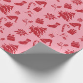 Schattige Modern Roze Rood Vrolijk Kerstpatroon Cadeaupapier (Hoek)
