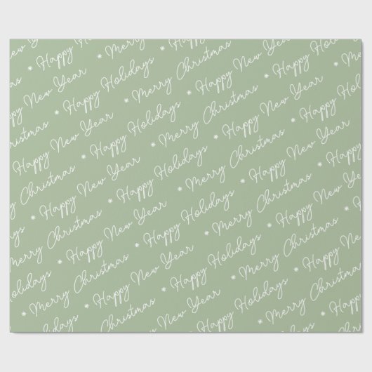 Schattige modern Sage Green vrolijk kerstscript Cadeaupapier (Vlak)