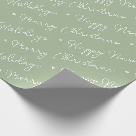 Schattige modern Sage Green vrolijk kerstscript Cadeaupapier (Hoek)