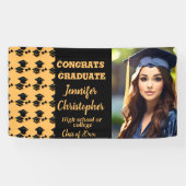 Schattige Modern Zwart & Geel Script foto Afstuder Spandoek (Horizontaal)