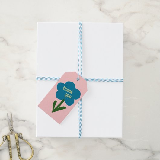 Schattige moderne bloem blauw en roze dank je cadeaulabel (Met Touw)